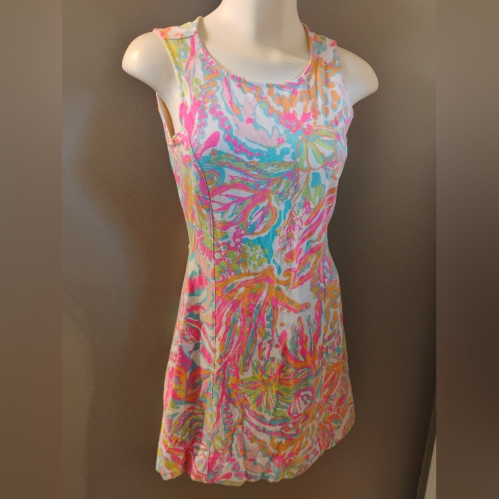 Lilly Pulitzer Scuba To Cuba Whiting Shift Dress Size XXS Back Cut Out